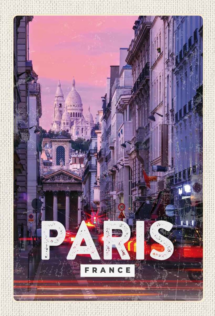 Holzschild 30x20 cm Paris Panorama Sonnenuntergang Bildmotiv Reisemotiv Abenteuer Reisen