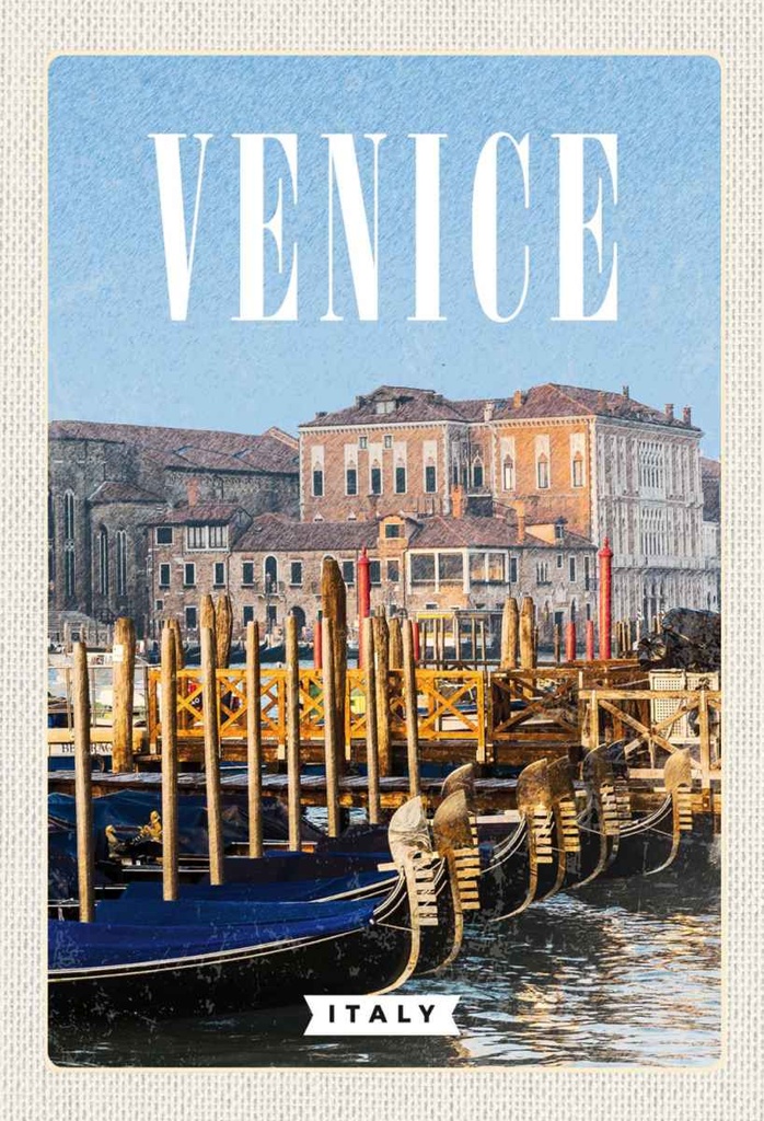 Holzschild 30x20 cm Venice Italy Venedig Italien Retro Bildmotiv Reisemotiv Abenteuer Reisen