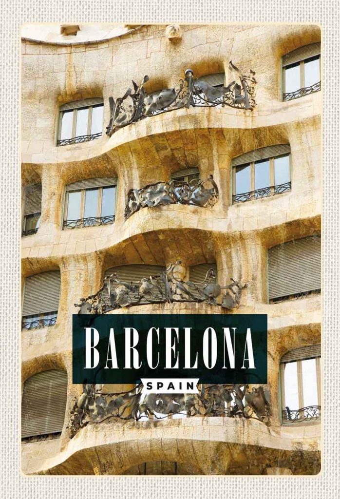 Holzschild 30x20 cm Barcelona Spanien Architeltur Bildmotiv Reisemotiv Abenteuer Reisen