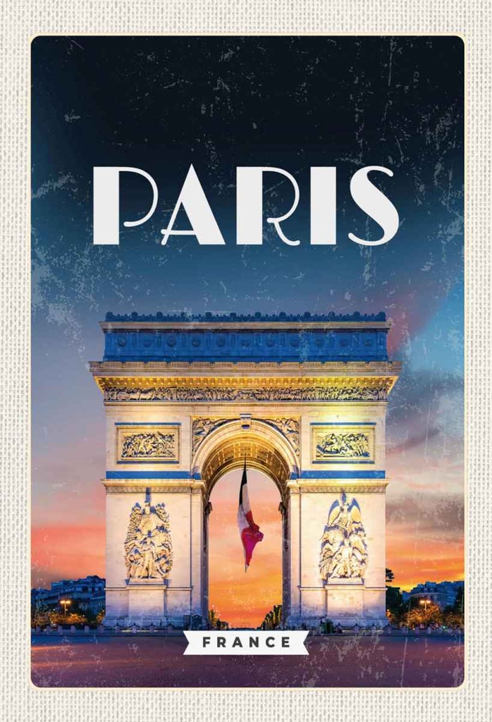 Holzschild 30x20 cm Paris France Arc de Triomphe Retro Bildmotiv Reisemotiv Abenteuer Reisen