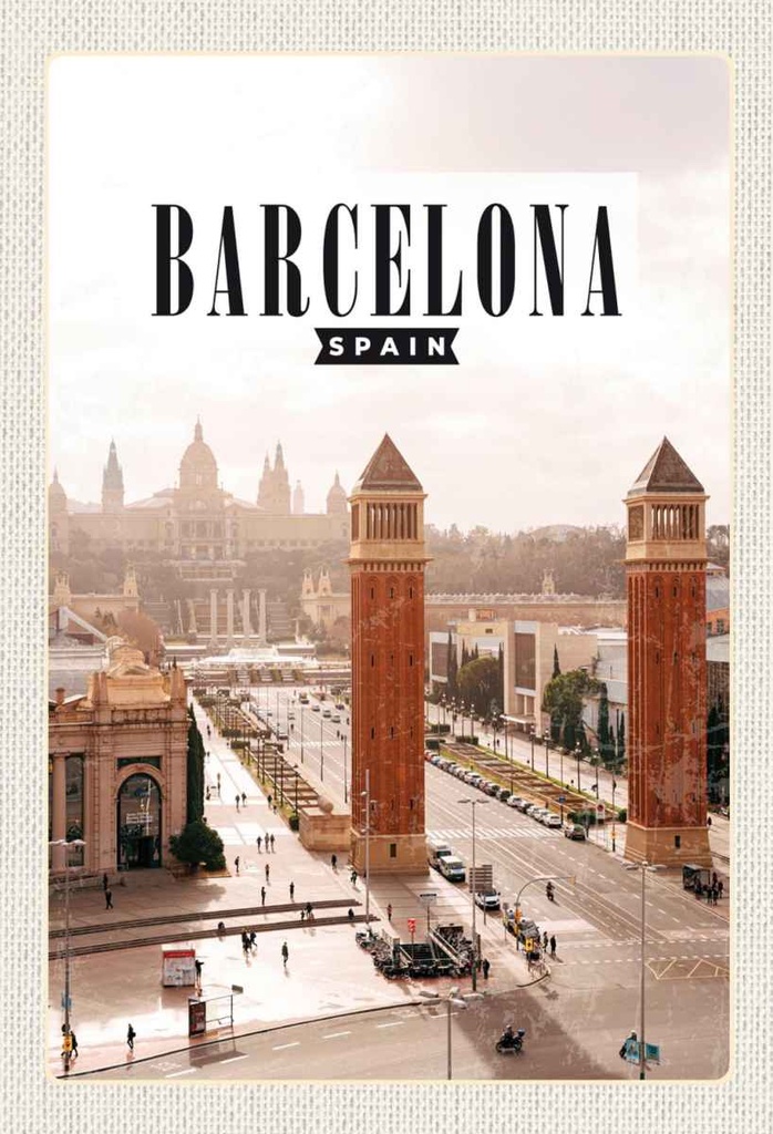 Holzschild 30x20 cm Barcelona Spanien Panorama Bildmotiv Reisemotiv Abenteuer Reisen