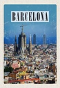 Holzschild 30x20 cm Barcelona Spanien Blick auf Stadt Bildmotiv Reisemotiv Abenteuer Reisen