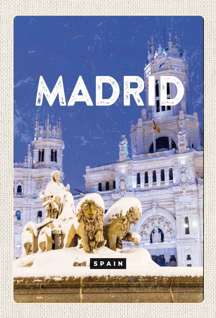 Holzschild 30x20 cm Madrid Spanien Winter Nacht Trip Bildmotiv Reisemotiv Abenteuer Reisen