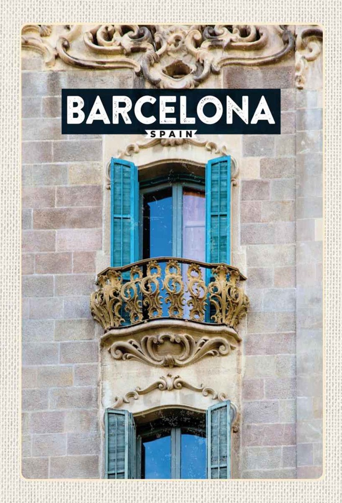 Holzschild 30x20 cm Barcelona Spanien Balkon Trip Bildmotiv Reisemotiv Abenteuer Reisen