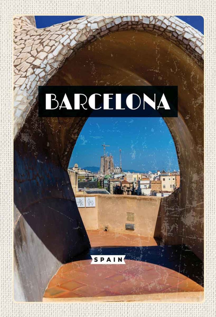 Holzschild 30x20 cm Barcelona Spanien Stadt Reiseziel Bildmotiv Reisemotiv Abenteuer Reisen