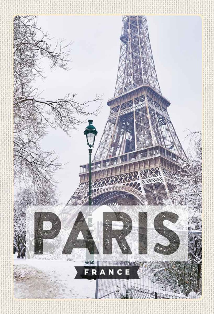 Holzschild 30x20 cm Paris Frankreich Eiffelturm Schnee