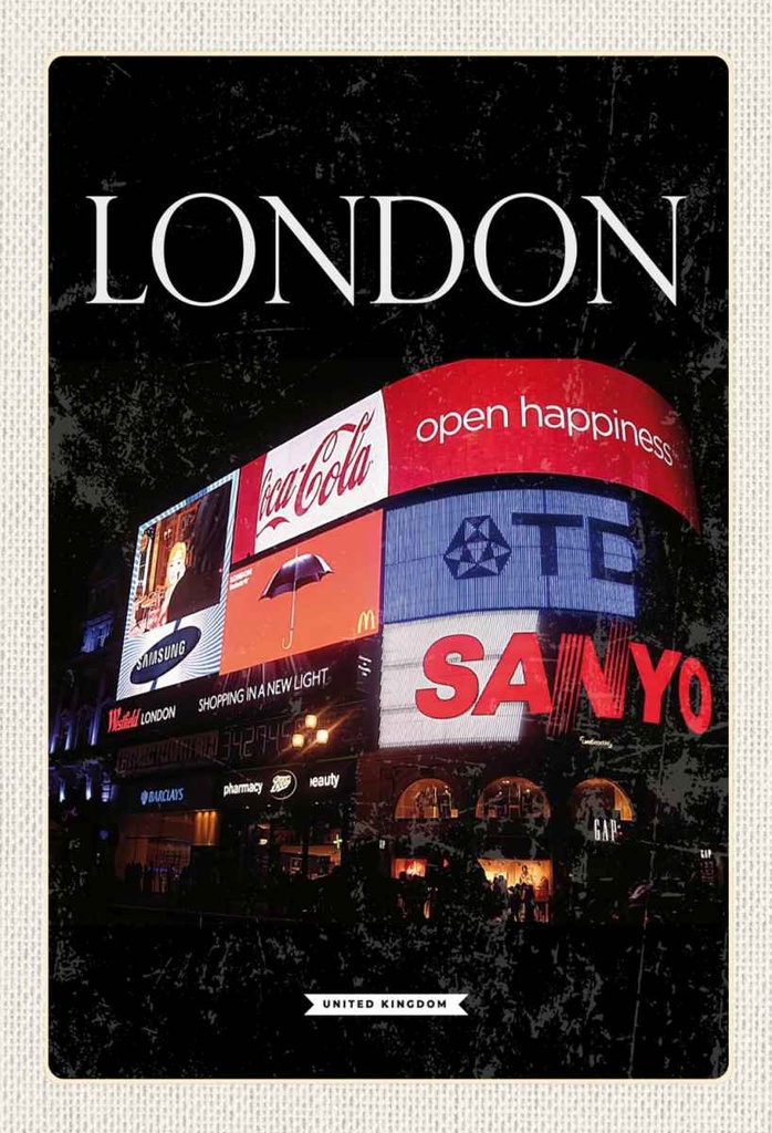 Holzschild 30x20 cm London England Piccadilly City Nacht Bildmotiv Reisemotiv Abenteuer Reisen
