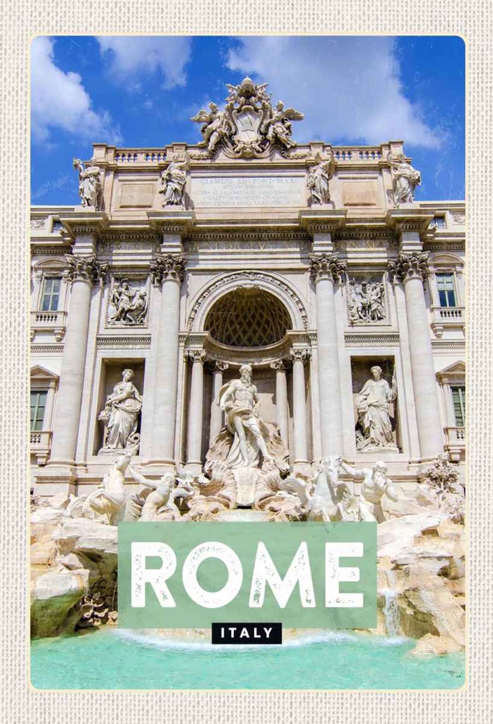Holzschild 30x20 cm Rom Italien Trevi Fountain Brunnen Bildmotiv Reisemotiv Abenteuer Reisen