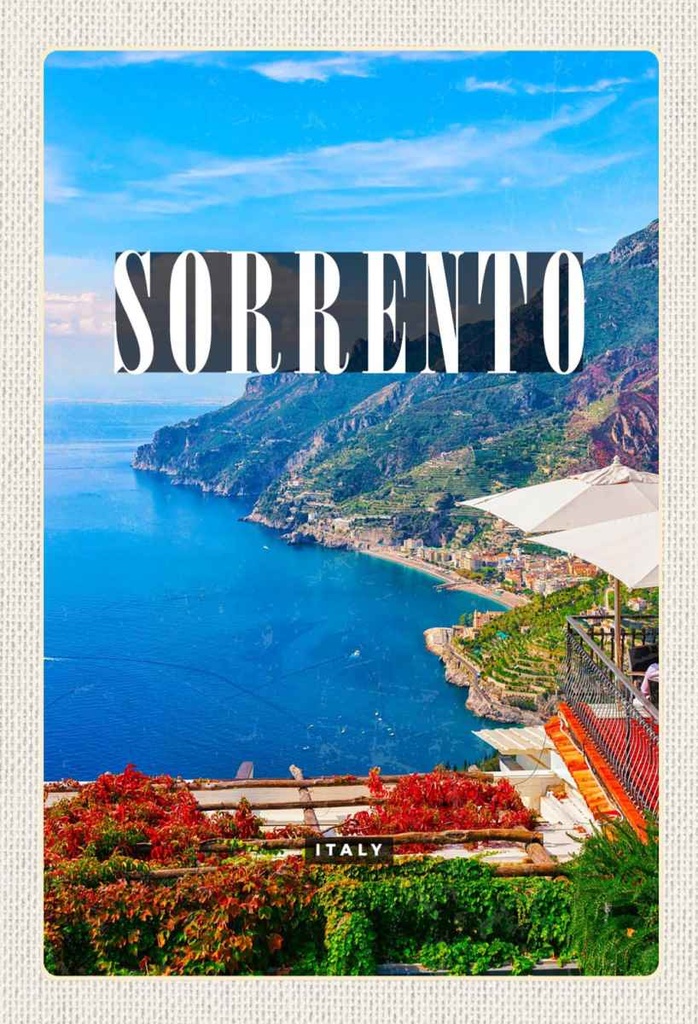 Holzschild 30x20 cm Sorrento Italien Meer Ausblick Trip Bildmotiv Reisemotiv Abenteuer Reisen