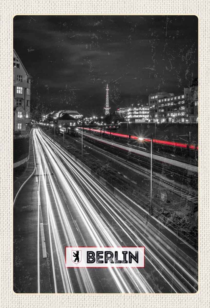 Holzschild 30x20 cm Berlin Deutschland Bahn Nacht Bildmotiv Reisemotiv Abenteuer Reisen