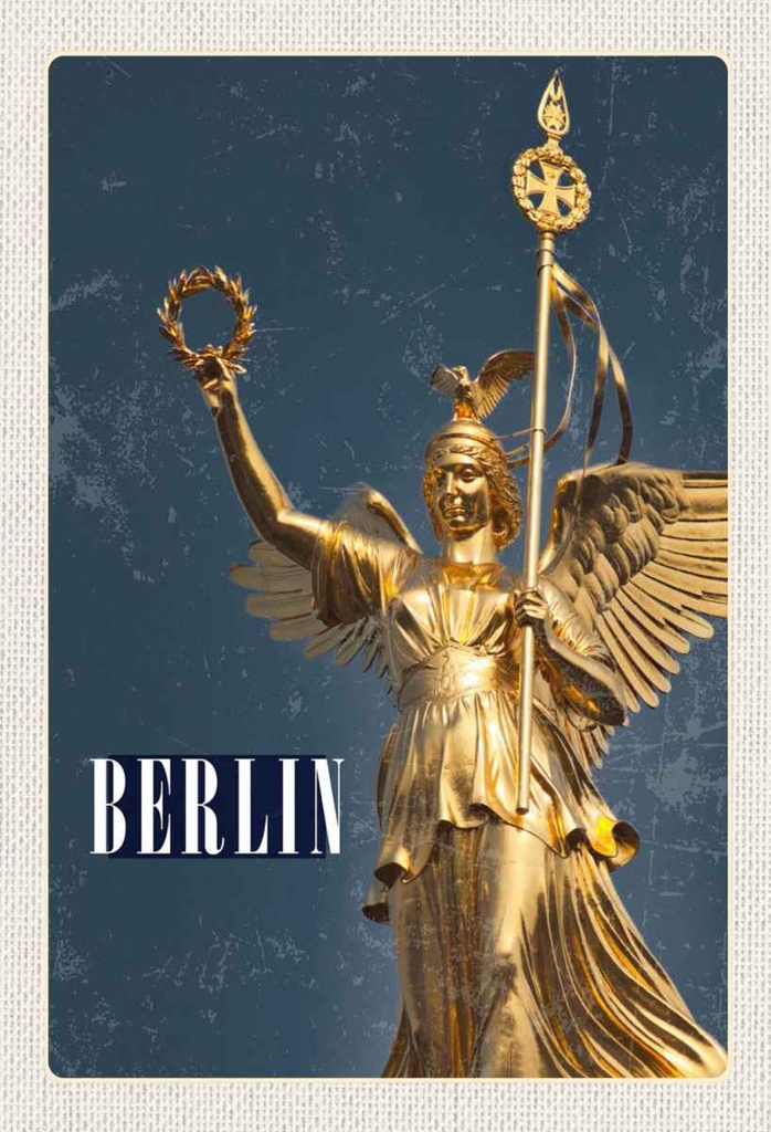 Holzschild 30x20 cm Berlin Deutschland Siegessäule Gold Bildmotiv Reisemotiv Abenteuer Reisen