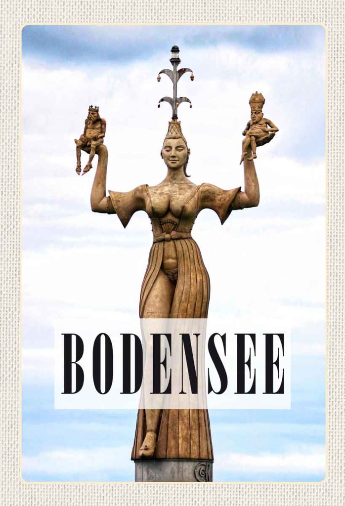 Holzschild 30x20 cm Bodensee Deutschland Statue Frau Bildmotiv Reisemotiv Abenteuer Reisen