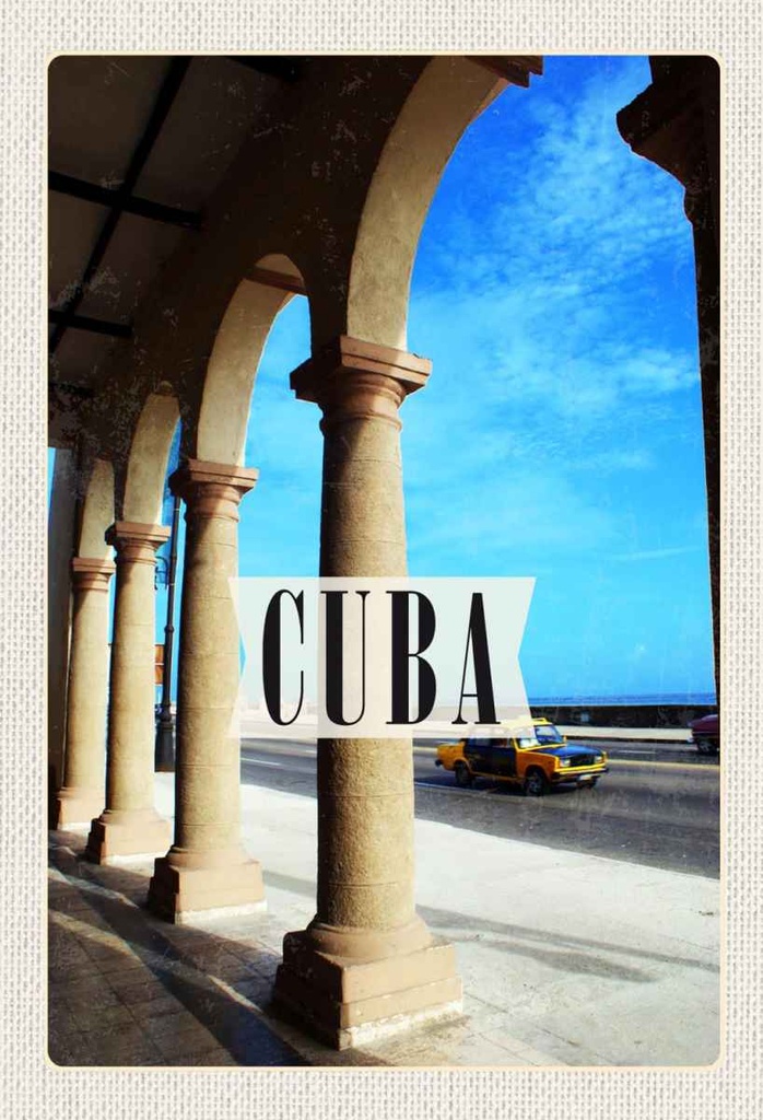 Holzschild 30x20 cm Cuba Karibik Straße Auto Gemälde Bildmotiv Reisemotiv Abenteuer Reisen