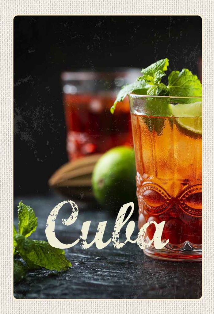 Holzschild 30x20 cm Cuba Karibik Cocktail Limette Minze Bildmotiv Reisemotiv Abenteuer Reisen