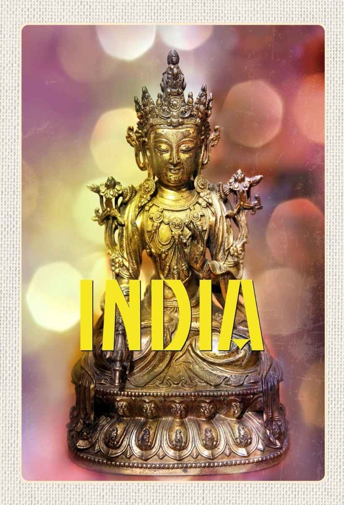 Holzschild 30x20 cm Indien Skulptur Buddhistische Göttin Bildmotiv Reisemotiv Abenteuer Reisen