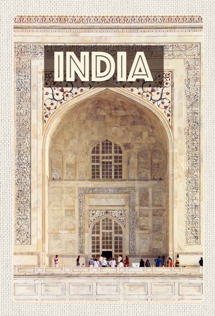 Holzschild 30x20 cm Indien Moschee Eingang Islam Menschen Bildmotiv Reisemotiv Abenteuer Reisen