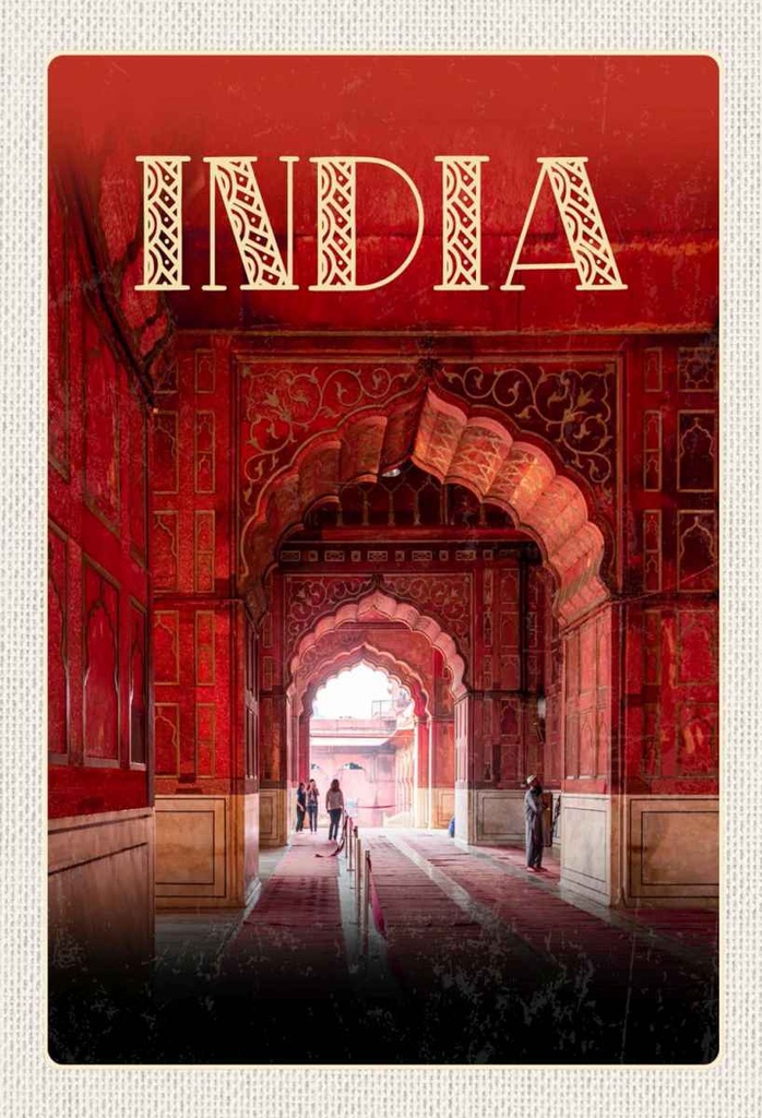 Holzschild 30x20 cm Indien Inner Moschee rot beten Islam Bildmotiv Reisemotiv Abenteuer Reisen