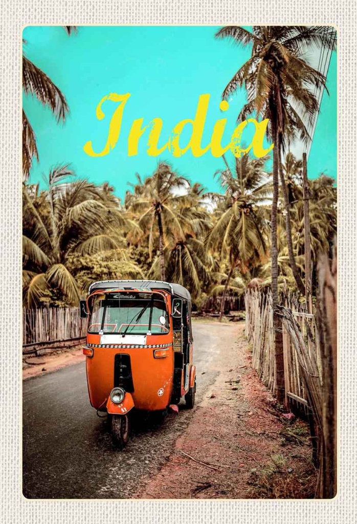 Holzschild 30x20 cm Indien Straße Tuk Taxi Asien Bildmotiv Reisemotiv Abenteuer Reisen