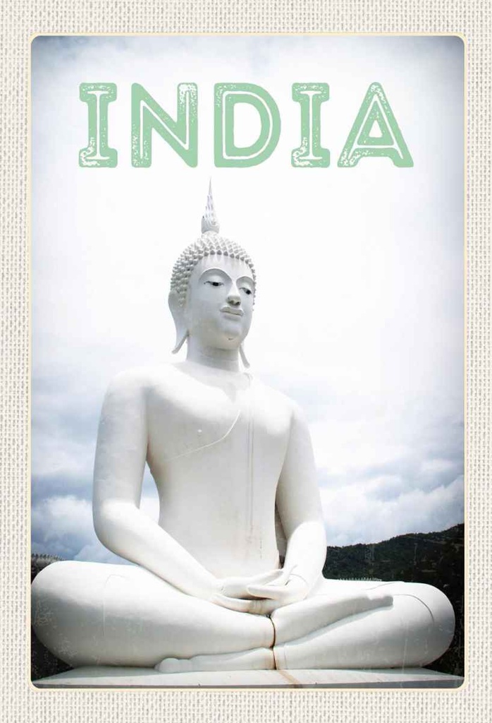 Holzschild 30x20 cm Indien weiße Skulptur meditieren Gott Bildmotiv Reisemotiv Abenteuer Reisen