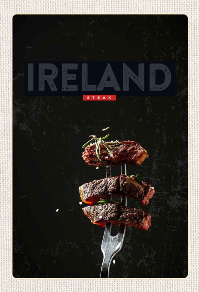 Holzschild 30x20 cm Irland Fleisch Steack Gabel Bildmotiv Reisemotiv Abenteuer Reisen