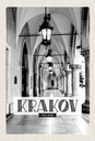 Holzschild 30x20 cm Krakow Kleinpolen schwarz weiß Gang Bildmotiv Reisemotiv Abenteuer Reisen