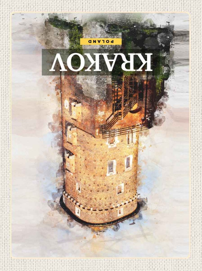 Holzschild 30x20 cm Krakow Turm Gemälde Trip Reiseziel Bildmotiv Reisemotiv Abenteuer Reisen