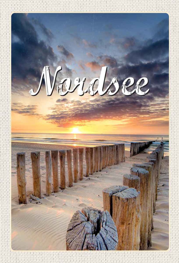 Holzschild 30x20 cm Nordsee Strand Sonnenuntergang Abend Bildmotiv Reisemotiv Abenteuer Reisen