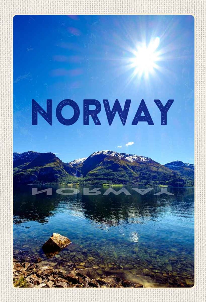 Holzschild 30x20 cm Norwegen Meer Strand Europa Gebirge Bildmotiv Reisemotiv Abenteuer Reisen