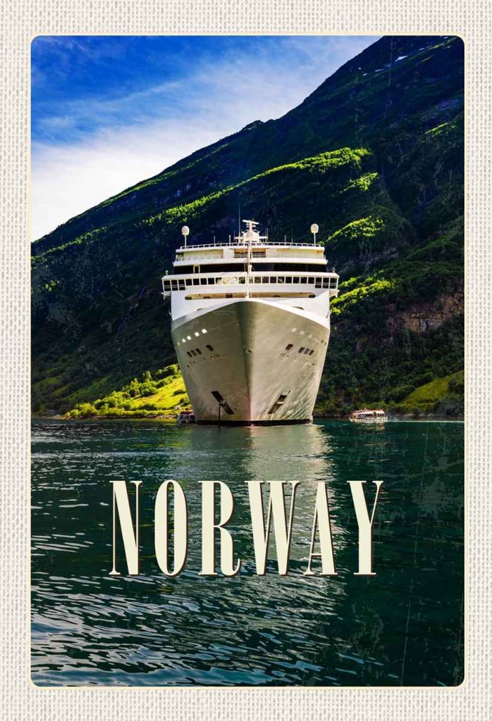 Holzschild 30x20 cm Norwegen Yacht Gebirge Meer Natur Bildmotiv Reisemotiv Abenteuer Reisen