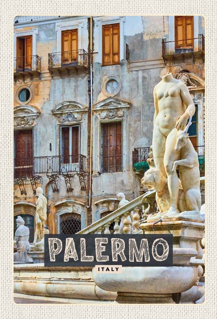 Holzschild 30x20 cm Palermo Italien Skulptur Altstadt Bildmotiv Reisemotiv Abenteuer Reisen