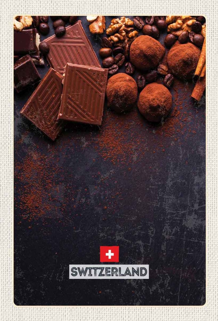 Holzschild 30x20 cm Schweiz Bern Schokolade süß Bildmotiv Reisemotiv Abenteuer Reisen