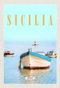Holzschild 30x20 cm Sizilien Italien Boot Ufer Strand Meer Bildmotiv Reisemotiv Abenteuer Reisen