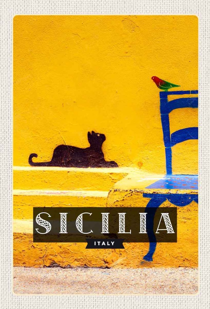 Holzschild 30x20 cm Sizilien Italien malerisches Bild Katze Bildmotiv Reisemotiv Abenteuer Reisen