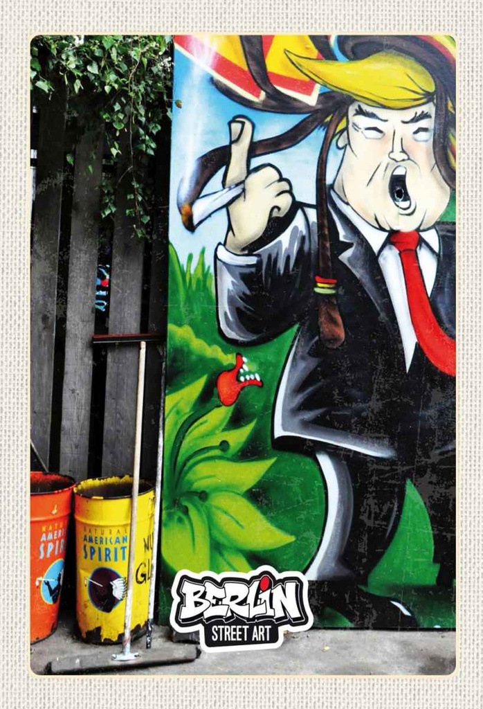 Holzschild 30x20 cm Berlin Graffiti Donald Trump Street Art Bildmotiv Reisemotiv Abenteuer Reisen