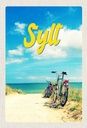Holzschild 30x20 cm Sylt Strand Meer Sand Sommer Fahrrad Bildmotiv Reisemotiv Abenteuer Reisen