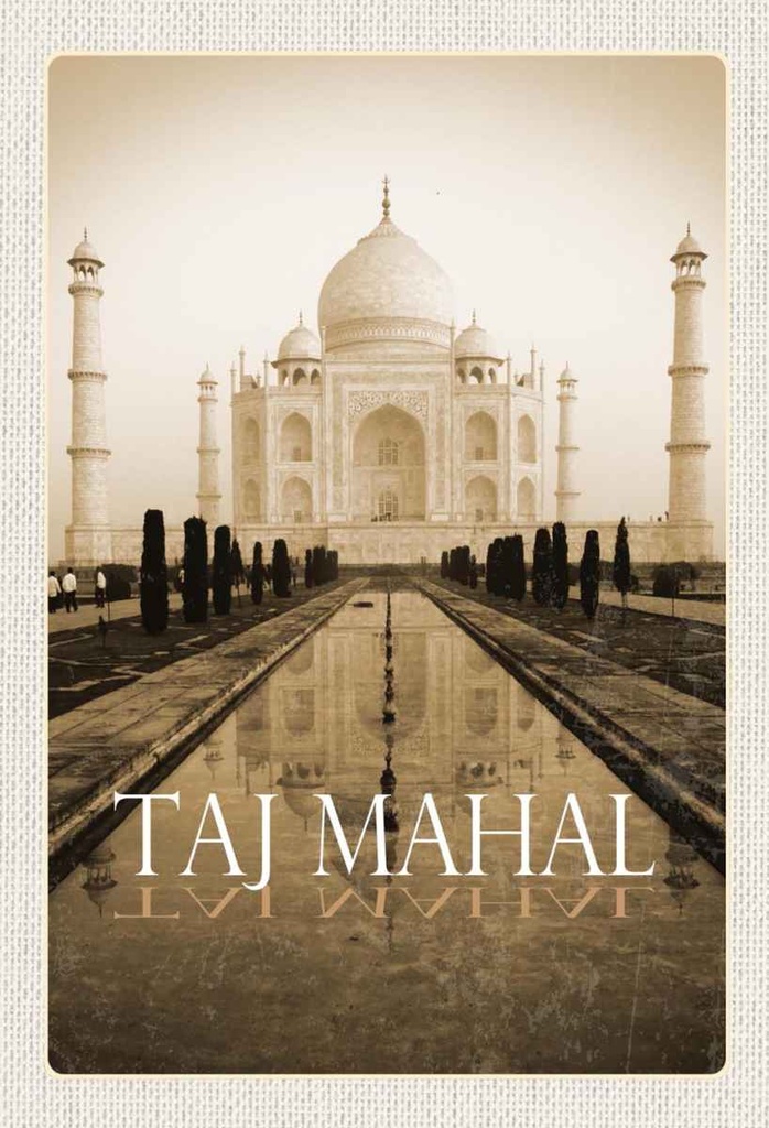 Holzschild 30x20 cm Indien schwarz weiß Taj Mahal Bildmotiv Reisemotiv Abenteuer Reisen