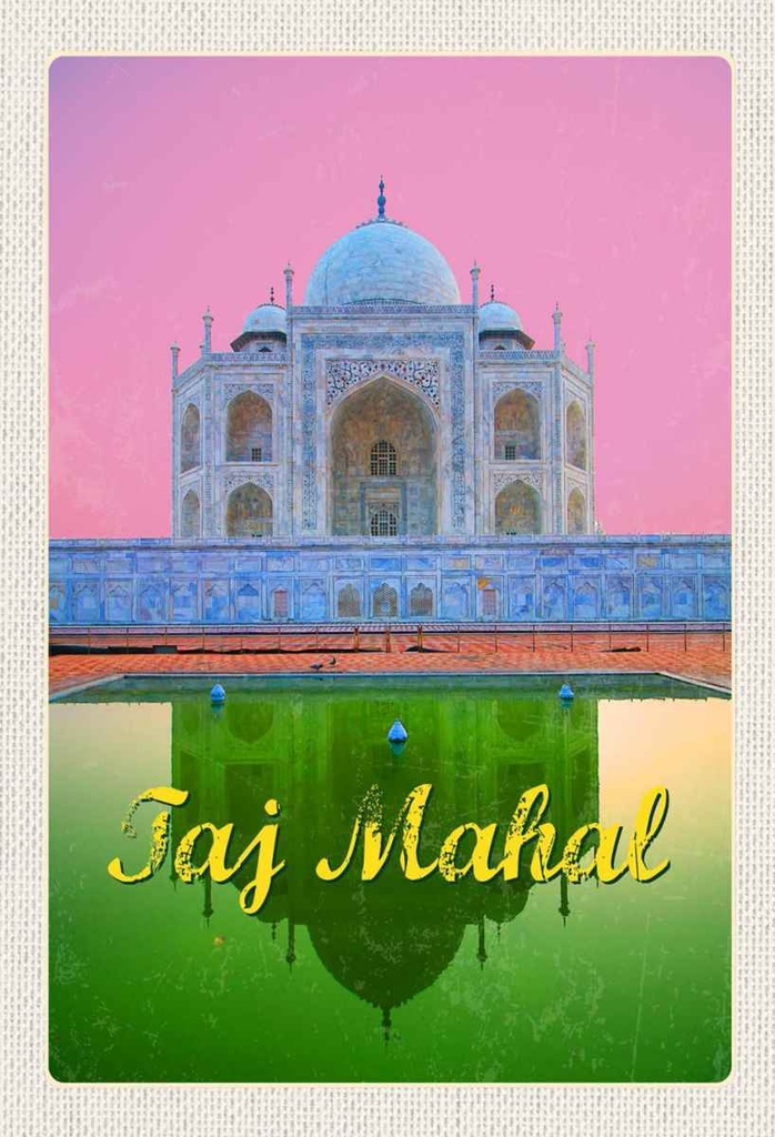 Holzschild 30x20 cm Indien Asien Taj Mahal Agra Yamuna Bildmotiv Reisemotiv Abenteuer Reisen