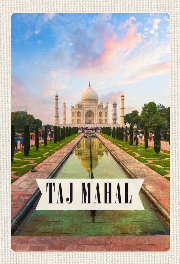 Holzschild 30x20 cm Indien Taj Mahal Agra Garten Bäume Bildmotiv Reisemotiv Abenteuer Reisen
