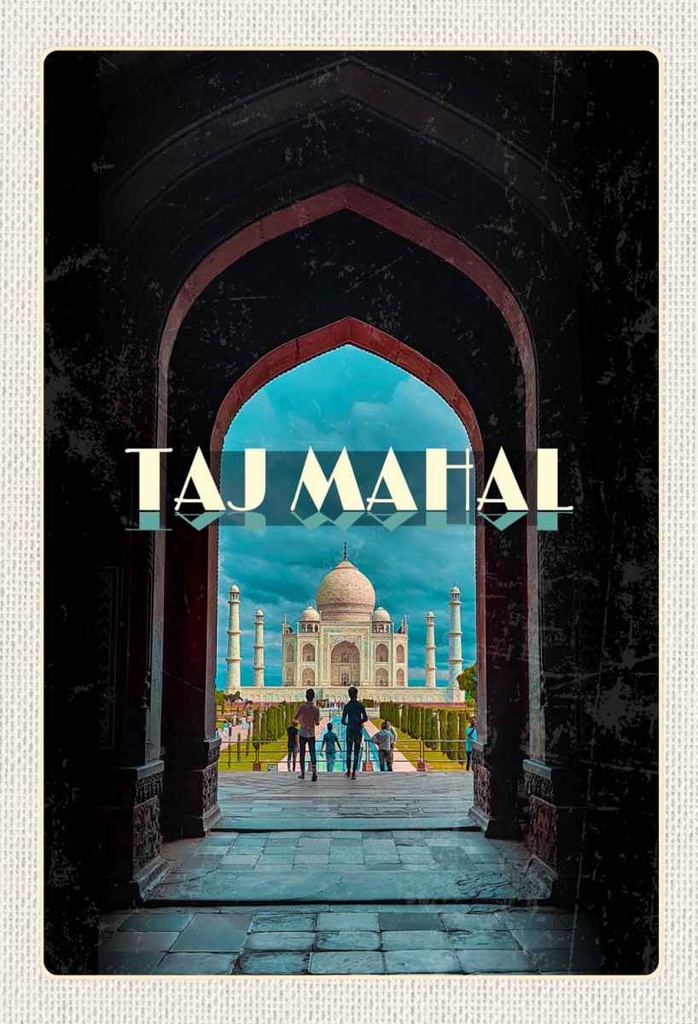 Holzschild 30x20 cm Indien Taj Mahal Menschen Muslime Bildmotiv Reisemotiv Abenteuer Reisen