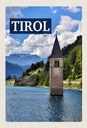 Holzschild 30x20 cm Tirol Österreich Kirchturm im Wasser Bildmotiv Reisemotiv Abenteuer Reisen