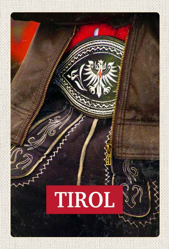 Holzschild 30x20 cm Tirol Österreich traditionell Kleid Bildmotiv Reisemotiv Abenteuer Reisen