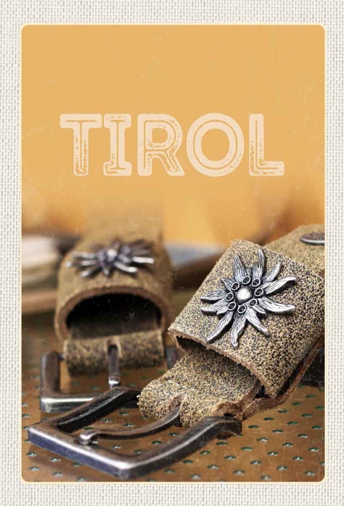 Holzschild 30x20 cm Tirol Symbole Blume Edelweiß Glück Bildmotiv Reisemotiv Abenteuer Reisen