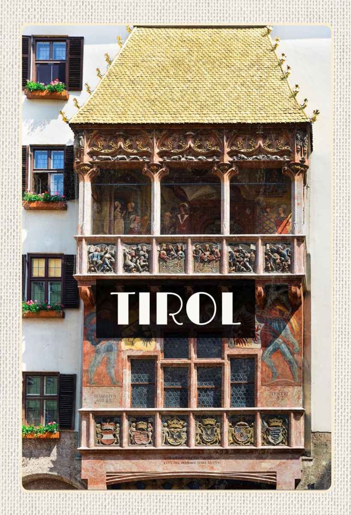 Holzschild 30x20 cm Tirol Gebäude Kunst Mittelalter Bildmotiv Reisemotiv Abenteuer Reisen
