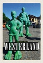 Holzschild 30x20 cm Westerland Skulptur Reisende Riese Bildmotiv Reisemotiv Abenteuer Reisen