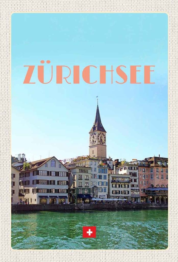 Holzschild 30x20 cm Zürich Schweiz Ausblick See auf Stadt Bildmotiv Reisemotiv Abenteuer Reisen