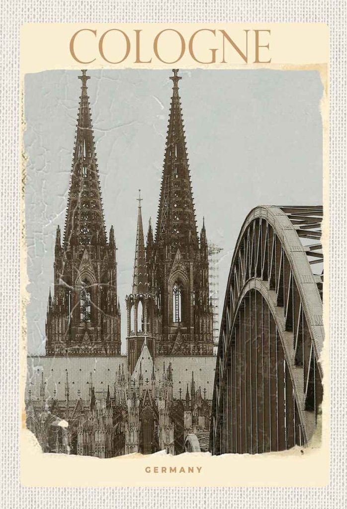Holzschild 30x20 cm Kölner Dom Mittelalter schwarz weiß Bildmotiv Reisemotiv Abenteuer Reisen
