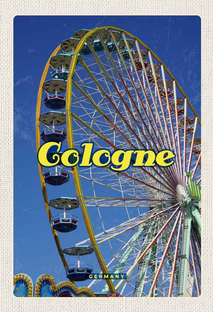 Holzschild 30x20 cm Köln Kirmes Riesenrad Autoscooter Bildmotiv Reisemotiv Abenteuer Reisen