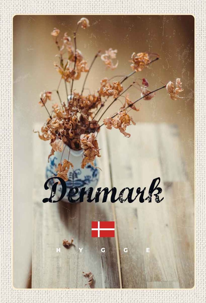 Holzschild 30x20 cm Dänemark verwelkte Blumen in Vase Bildmotiv Reisemotiv Abenteuer Reisen