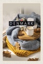 Holzschild 30x20 cm Dänemark Wollpullover Tasse Zimtstange Bildmotiv Reisemotiv Abenteuer Reisen