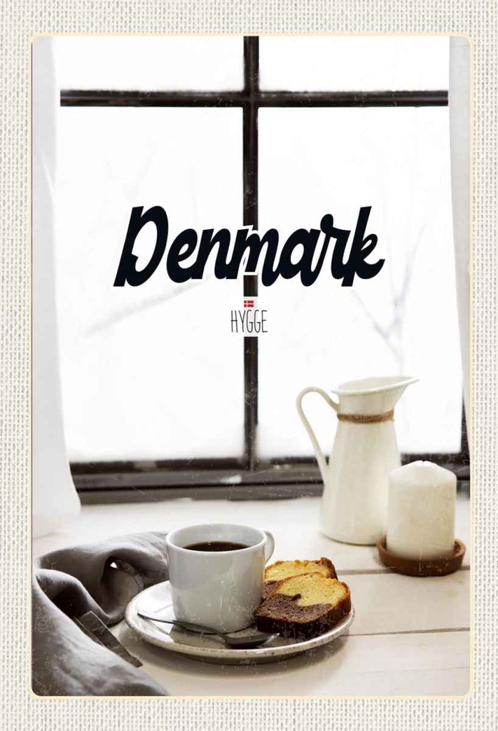 Holzschild 30x20 cm Dänemark Kaffee und Kuchen Fenster Bildmotiv Reisemotiv Abenteuer Reisen
